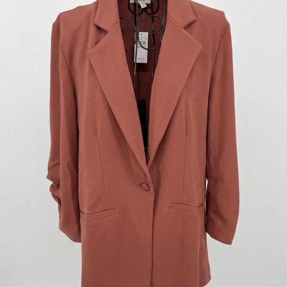 Maurices Terracotta Ruched Sleeve Notch Lapel Longline Blazer M